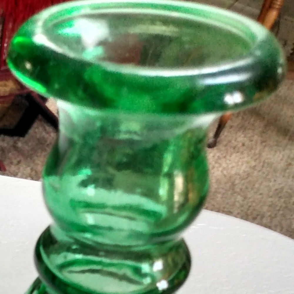 Vintage Green Glass Bud  Vase or Candlestick Holder (2) - Picture 5 of 16